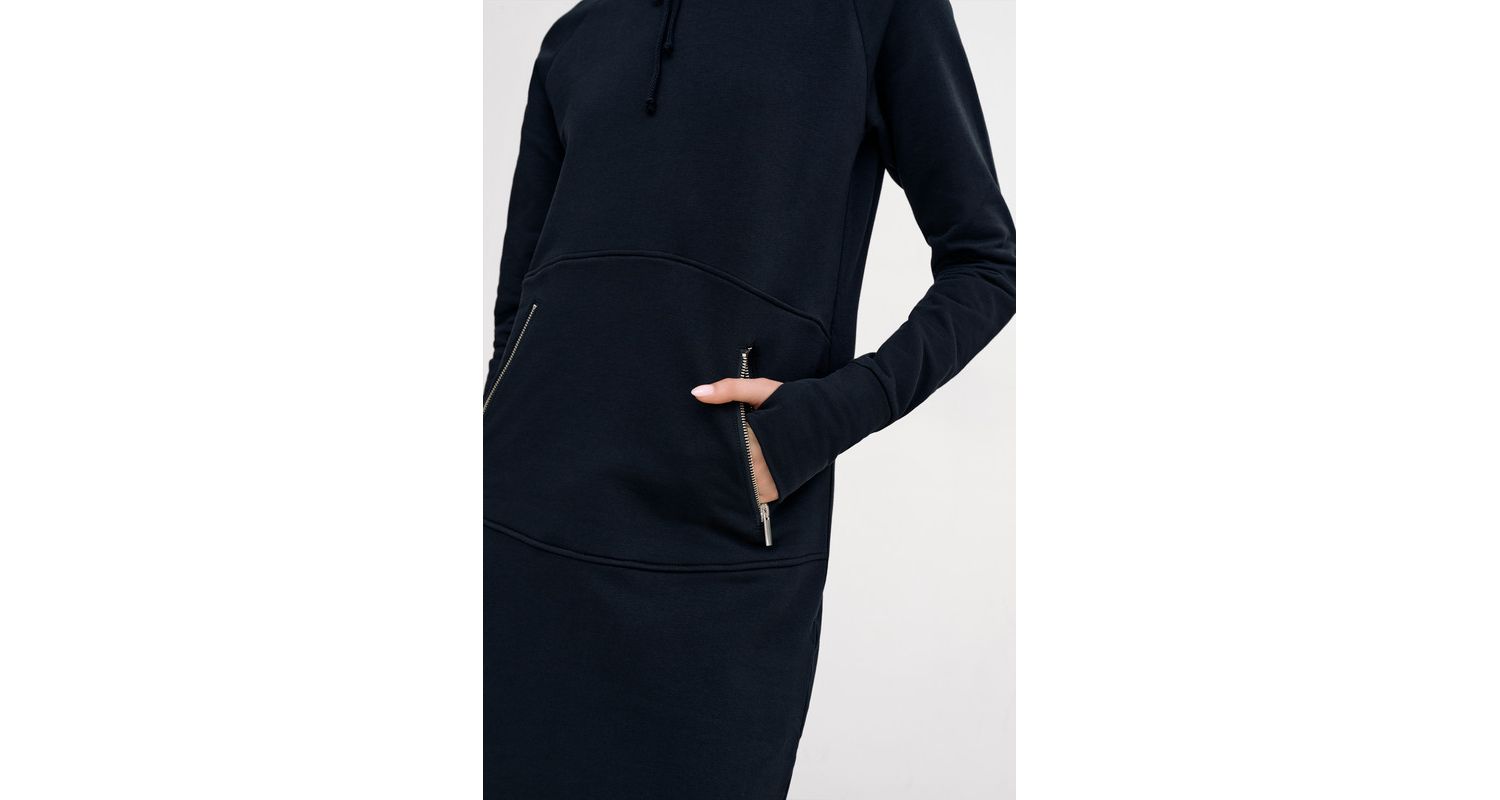 Women's Elba Hooded Side-Slit Ankle-Length Sweatshirt Dress with Pockets