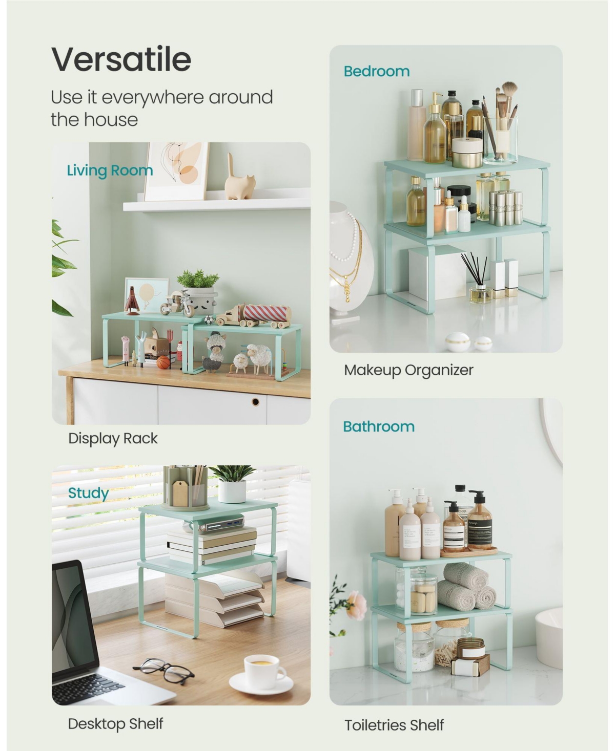 Slickblue Set of 2 Cabinet Organizer Shelves, Stackable & Expandable Kitchen Storage Spice Rack, Metal & Engineered Wood