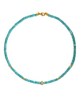 Turquoise Bead Necklace with Gold Plated Rondels and CZ Accents Great for Layering Adjustable