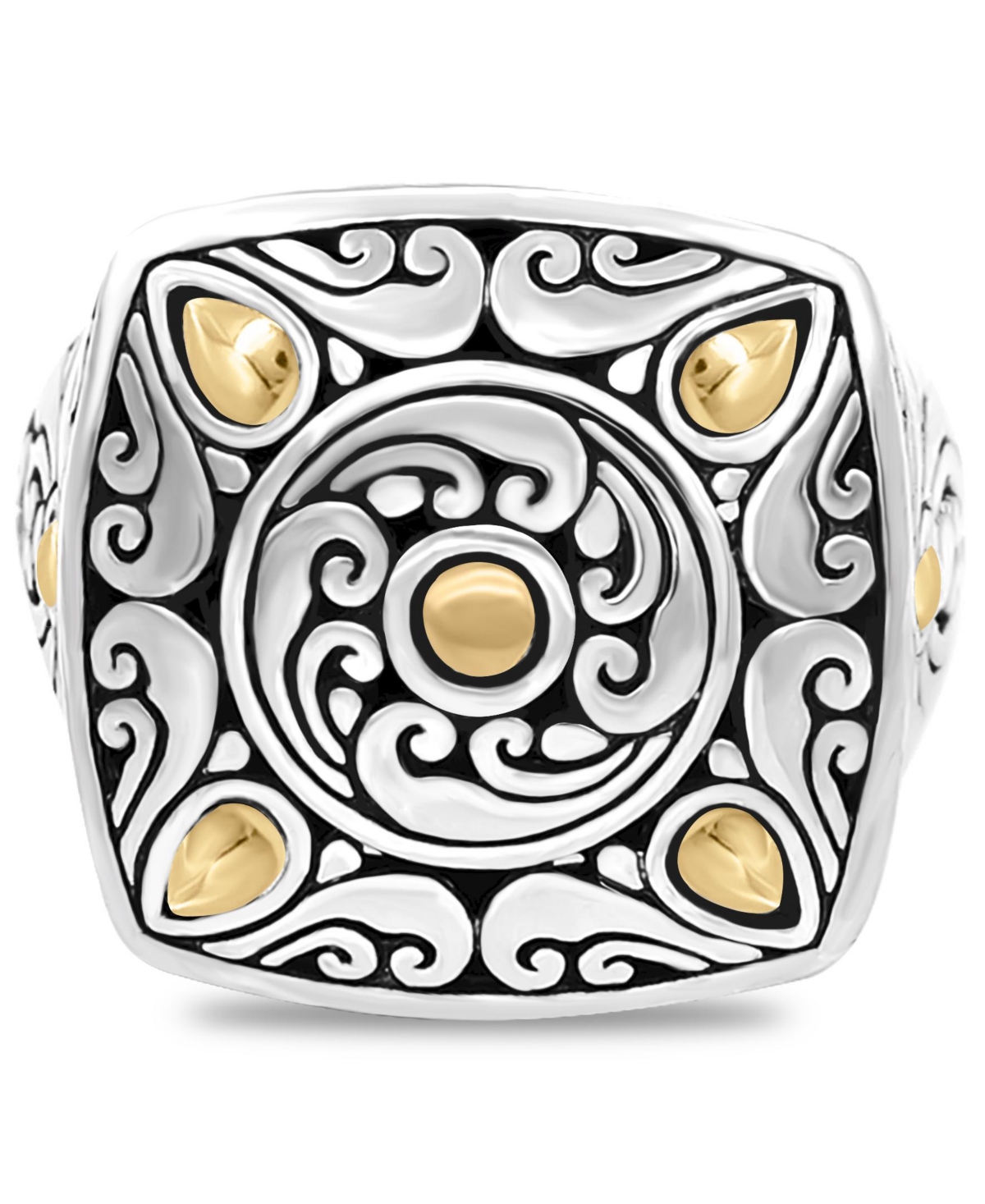 Devata Bali Filigree Square Ring in Sterlingand 18K Gold Accents, Size - Silver, gold