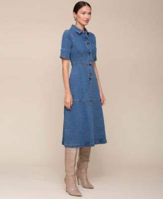 Women's Denim Midi Shirt Dress