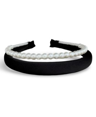 Classic Double Headband Set - Black and Pearl