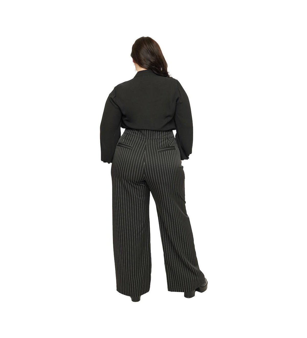 Unique Vintage Plus Size 1940s Ginger Wide Leg Pants - Black  white pinstripe