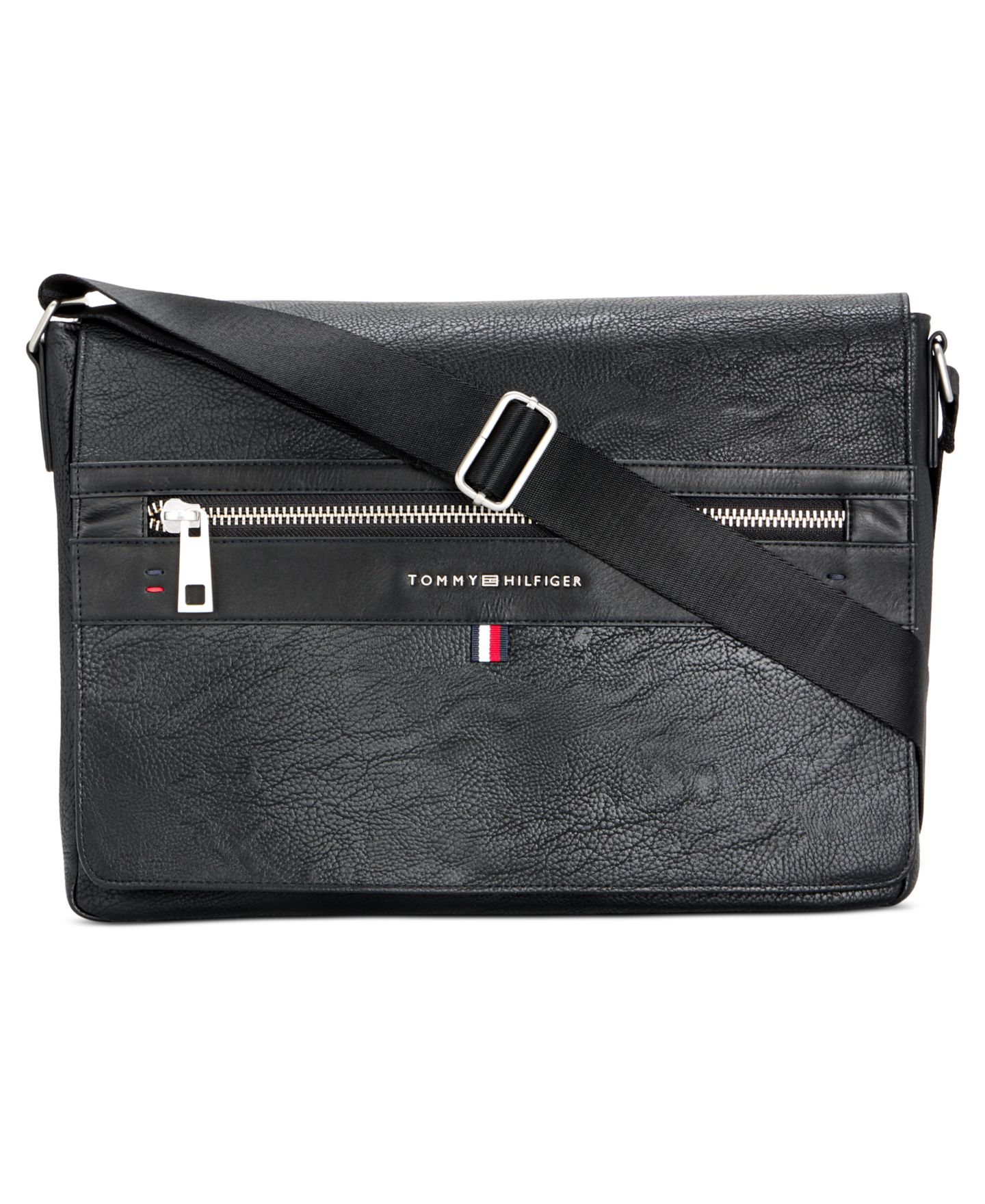 Мужская сумка Tommy Hilfiger Pebble Faux-Leather Leo Messenger, цвет: Чёрный — фото 1