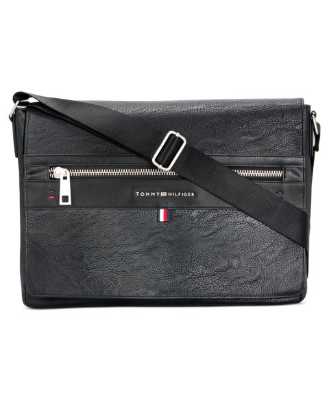 Мужская сумка Tommy Hilfiger Pebble Faux-Leather Leo Messenger, цвет: Чёрный