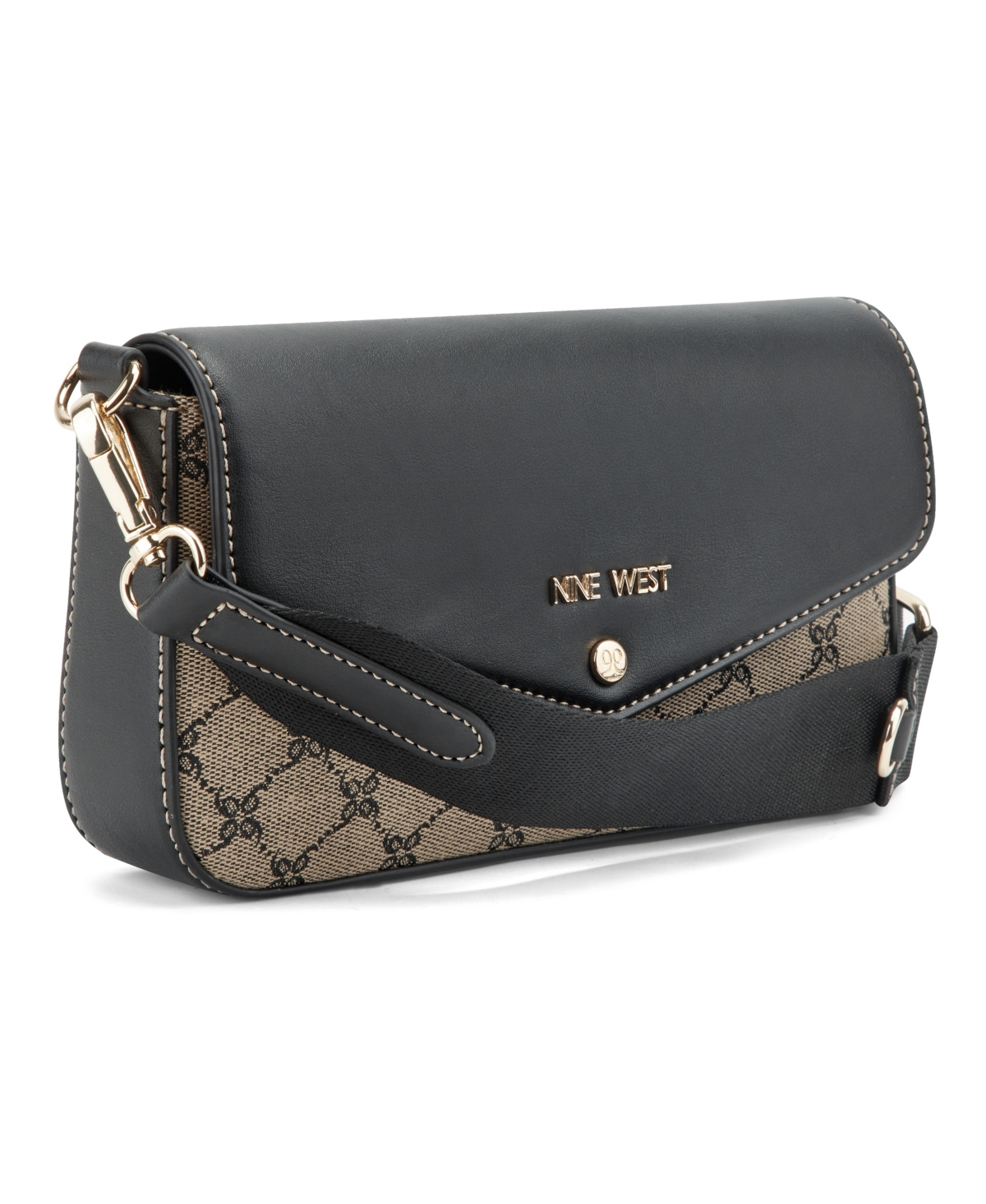 Nine West Peaches Flap Crossbody Bag With Card Case In Natural Logo Black