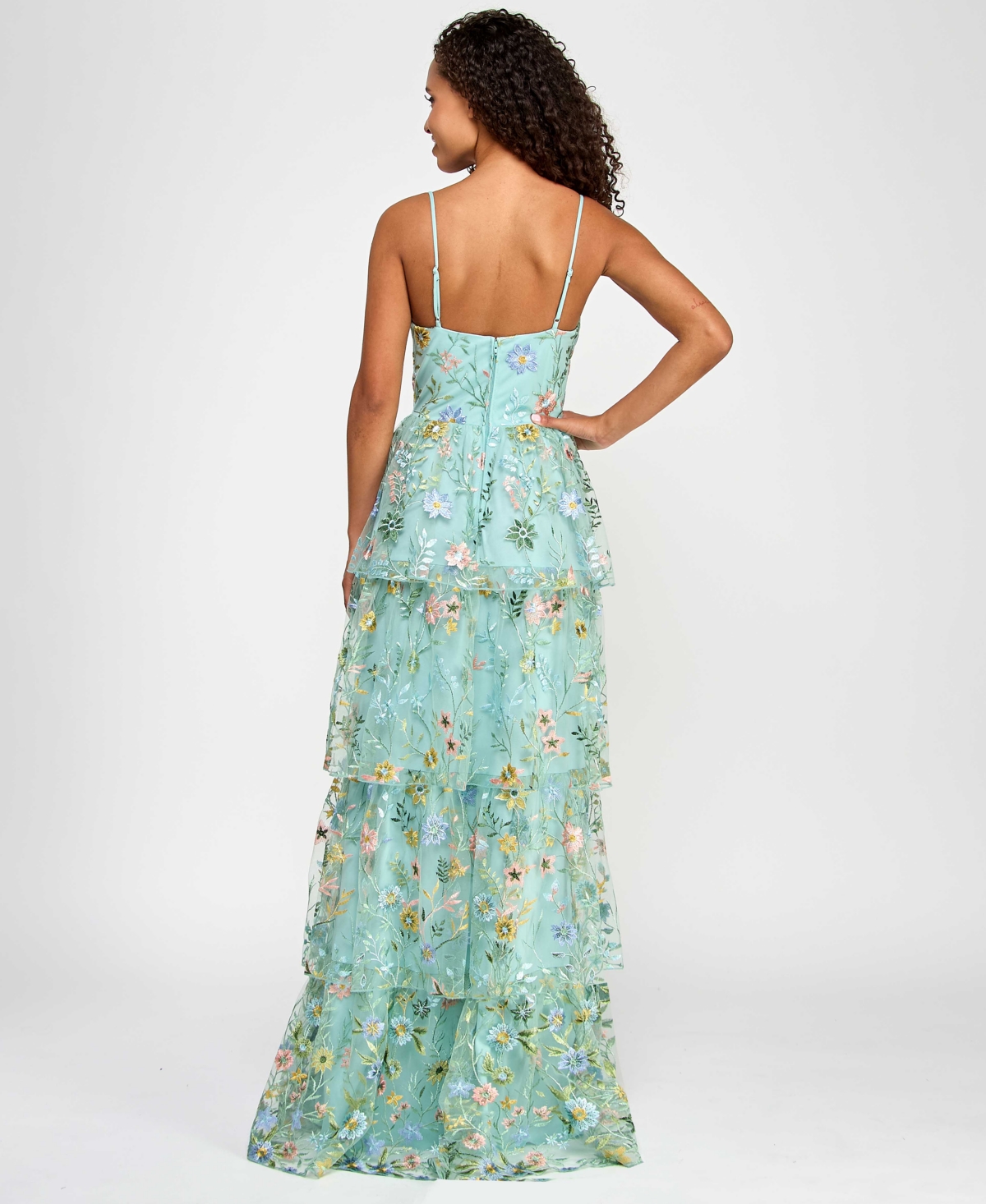 Shop City Studios Juniors' Ruffled Embroidered Tiered Gown, Created For Macy's In Mint Multi