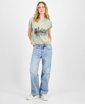 Gogo Jeans - Juniors' Destructed Dream Fit Wide-Leg Denim Jeans