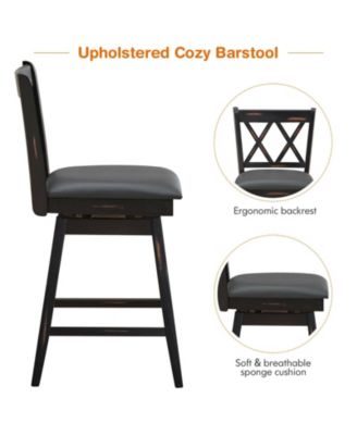 2 Pieces 24 Inch Swivel Counter Height Barstool Set with Rubber Wood Legs