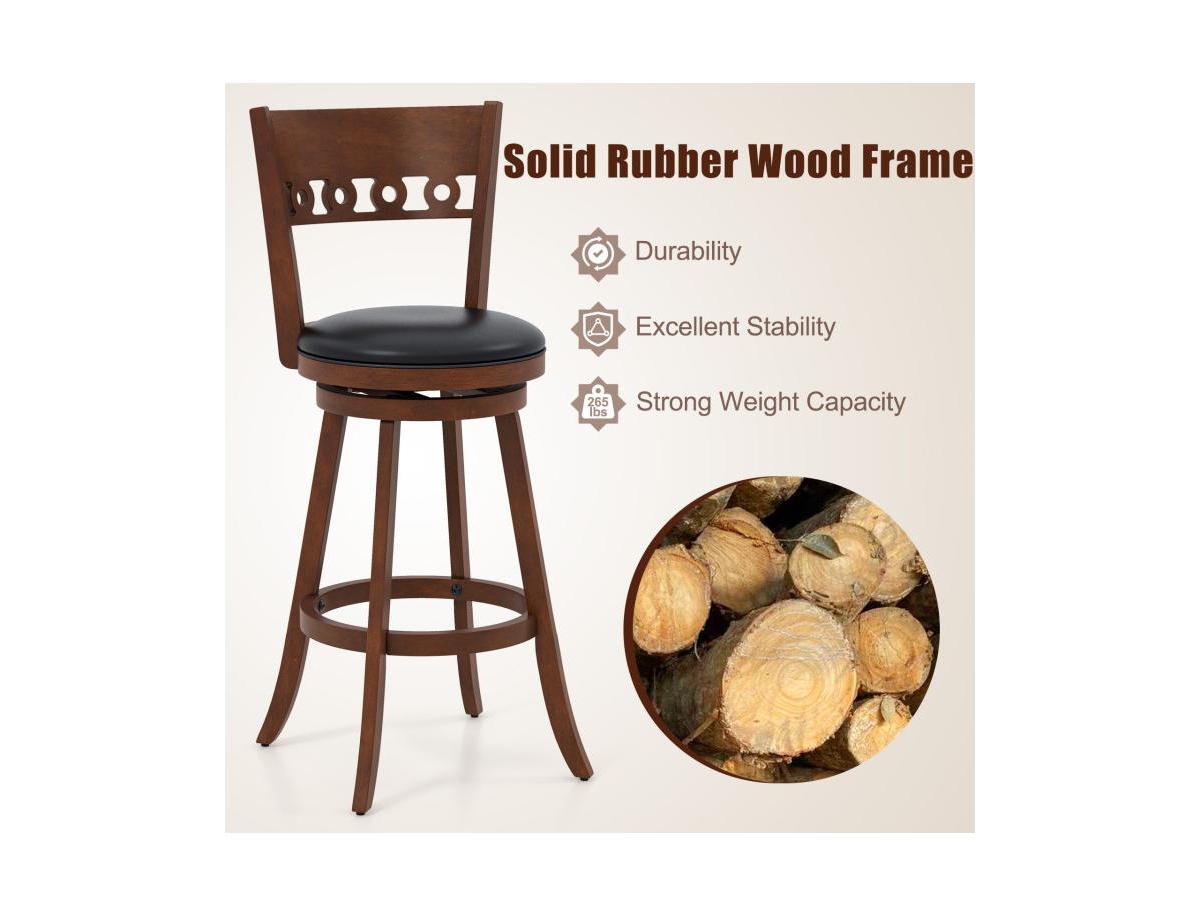 Gouun Set of 2 Swivel Bar Stools with Rubber Wood Frame-30.5 inches
