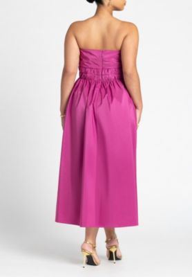 Women's Plus Size Pleated Ruffle Neckline Midi Dress