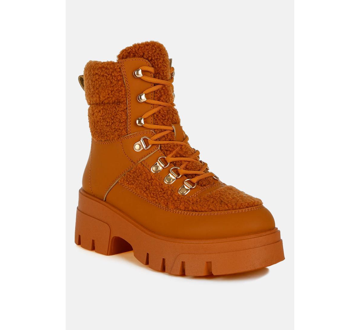 London Rag Wellerman Faux Fur Detail Chunky Hiker Boots