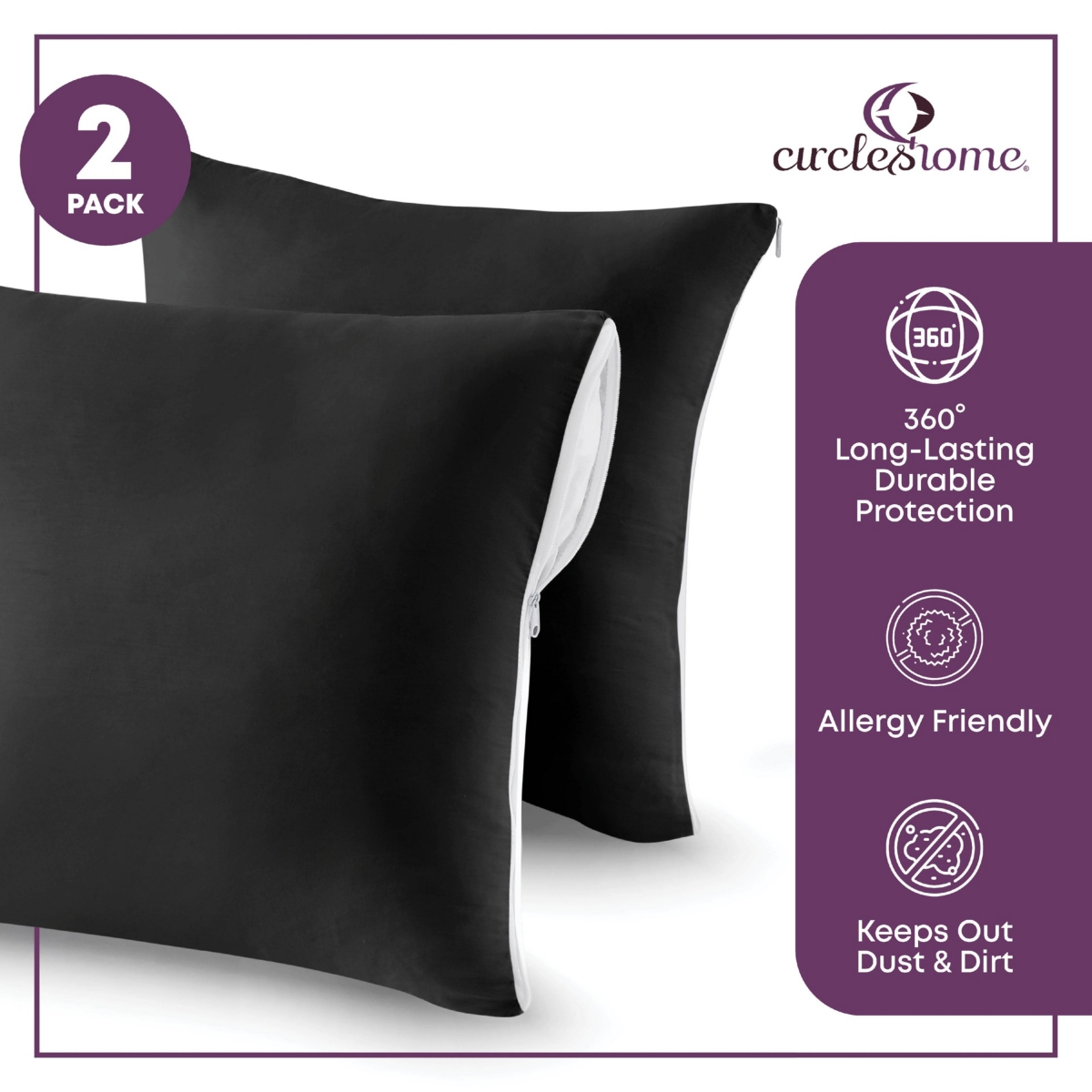 Circles Home Circles Home, 100% Cotton Zippered Pillow Protector 2 Pack