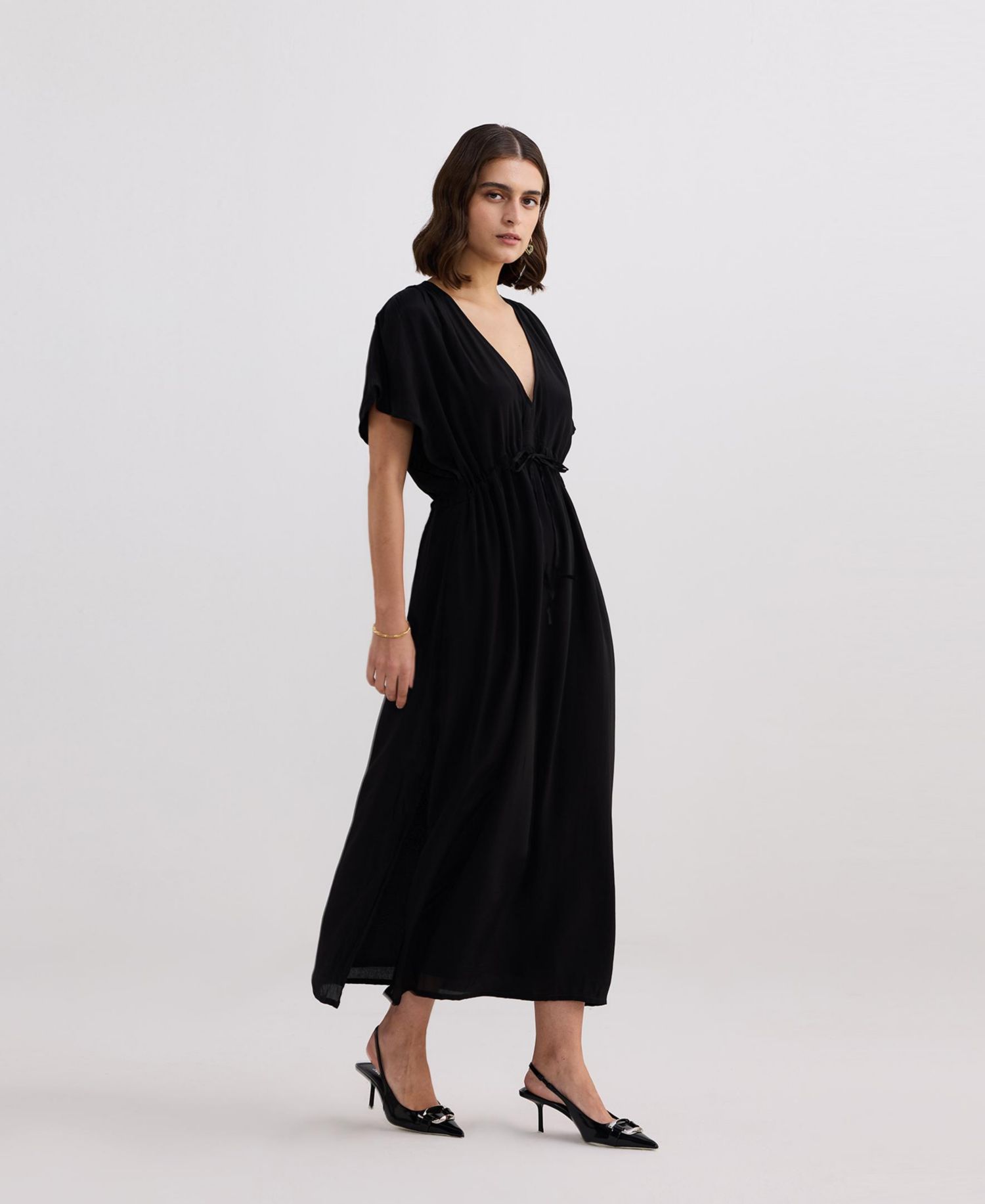 Women's V-neck Gathered Maxi Dress