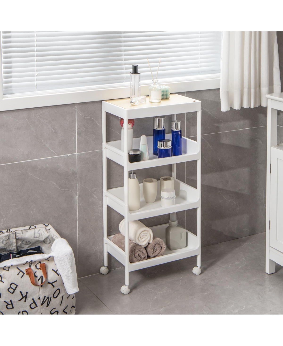 Gouun 4 Tier Utility Rolling Cart with Detachable Tray Top and Locking Wheels-4-Tier