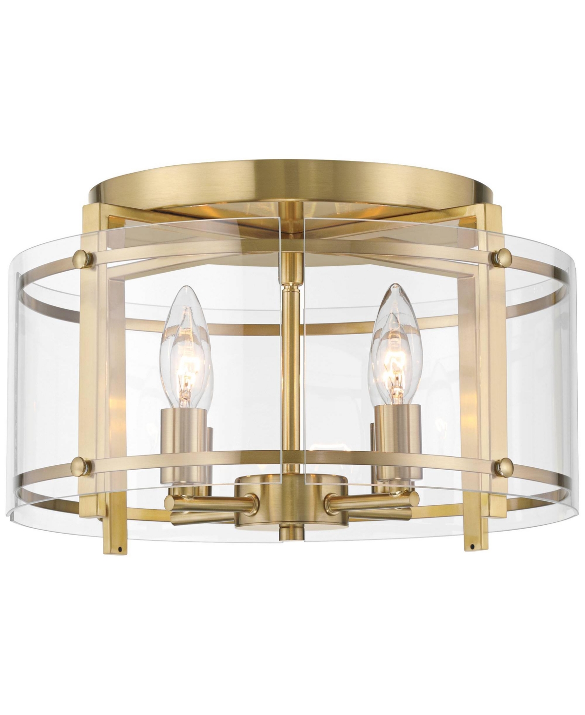 Raye 13 3/4" Modern Semi Flush-Mount Ceiling Light Fixture Kitchen Foyer Hallway Drum Round 4-Light Soft Gold Finish Glass Bedroom Bathroom Entryway L