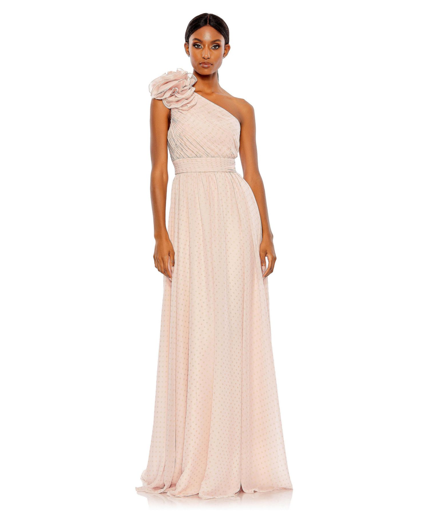 Women's Polka Dot Ruffled One Shoulder Gown