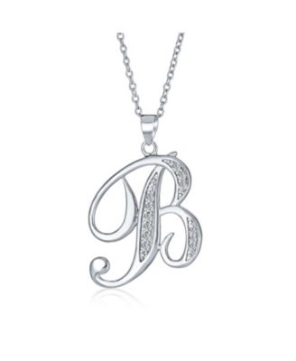Pave CZ Script Alphabet Initial Pendant Necklace .925 Sterling Silver