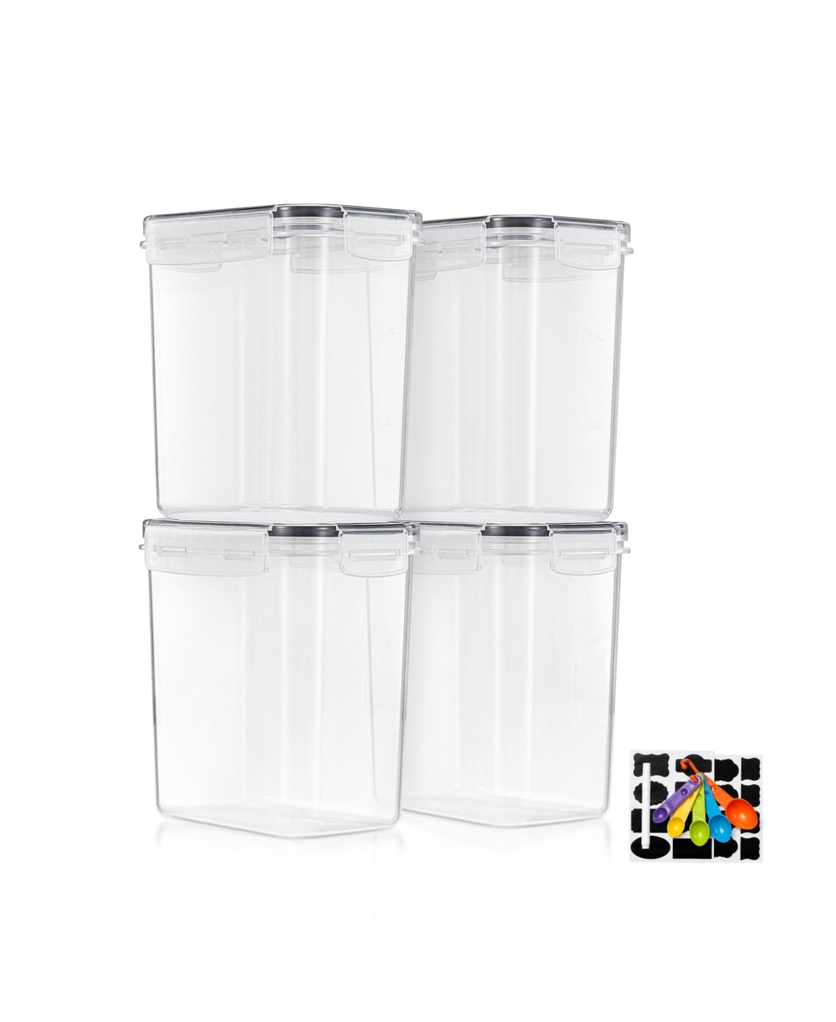 Sorbus 4 Pack (1.6L/54.10 Oz) Airtight Food Storage Containers with Locking Lids, Measuring Spoons & Labels