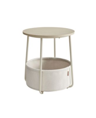 Small Round Side End Table, Modern Nightstand with Fabric Basket