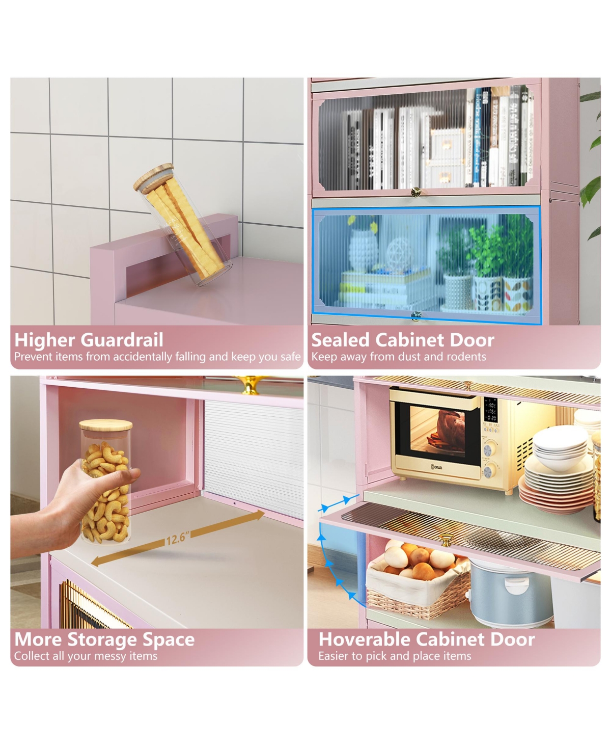 Mega Casa 2 Door Accent Cabinet, 3 Tier Kitchen Organizer Shelf,- Pink