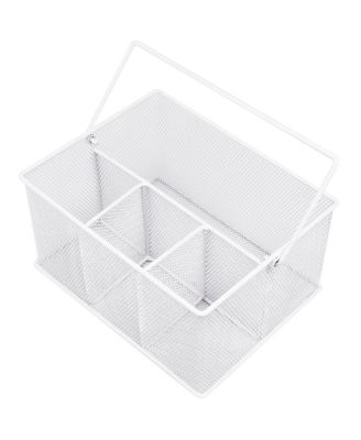 Mesh Utensil Caddy - Organize & Serve in Style! Perfect for Kitchen, Parties, and More. Multi-purpose with Compartments & Sturdy Handle - White