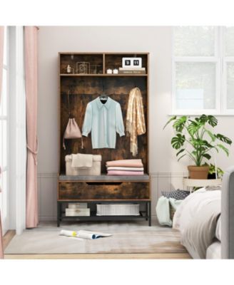 69-Inch 4-in-1 Hall Tree with Coat Rack, Seat Cushion, Shoe Storage, and Shelf