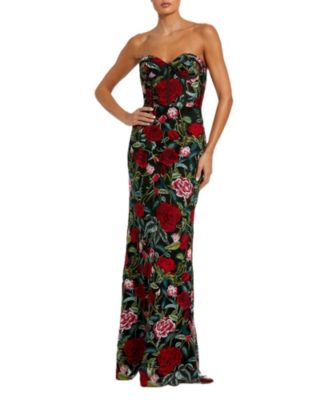 Women's Sheer Bustier Top Floral Applique Gown