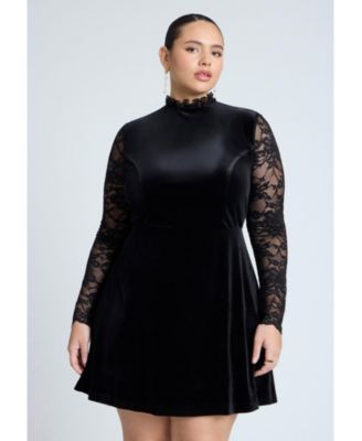 Women's Velvet Mini Dress With Lace