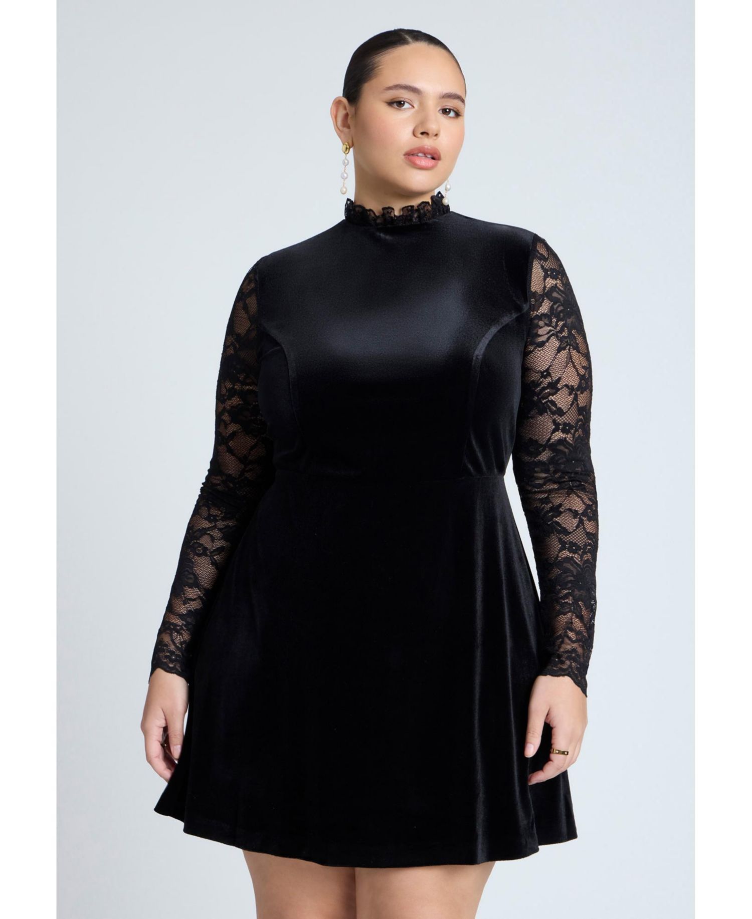 Women's Velvet Mini Dress With Lace