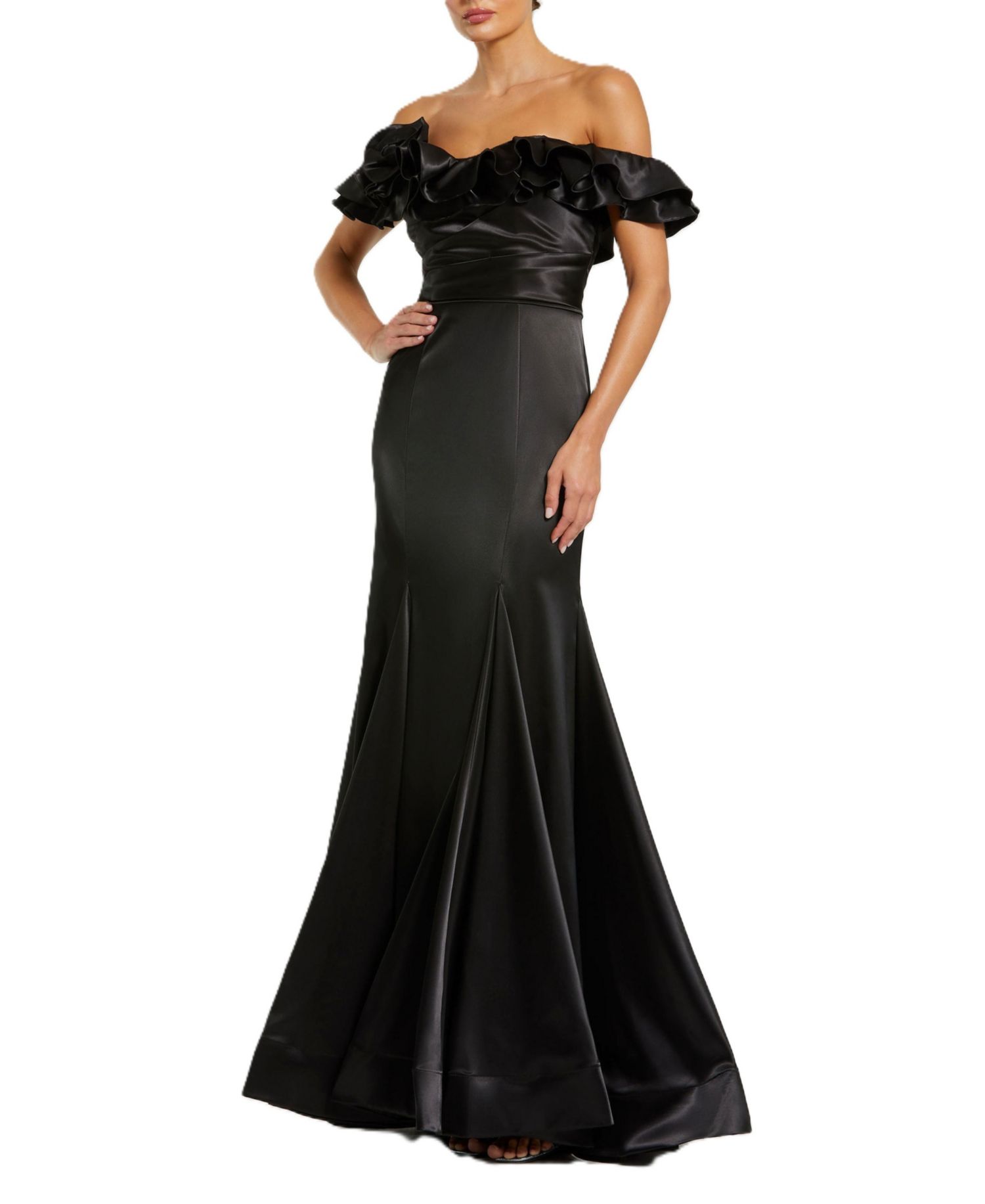 Women's Satin Ruffle Off the Shoulder Mermaid Gown