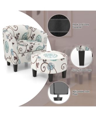 Modern Accent Tub Chair and Ottoman Set with Fabric Upholstered