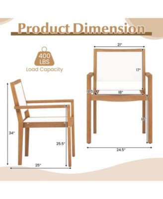 Stackable Outdoor Dining Chair Set of 2 with Acacia Wood Frame