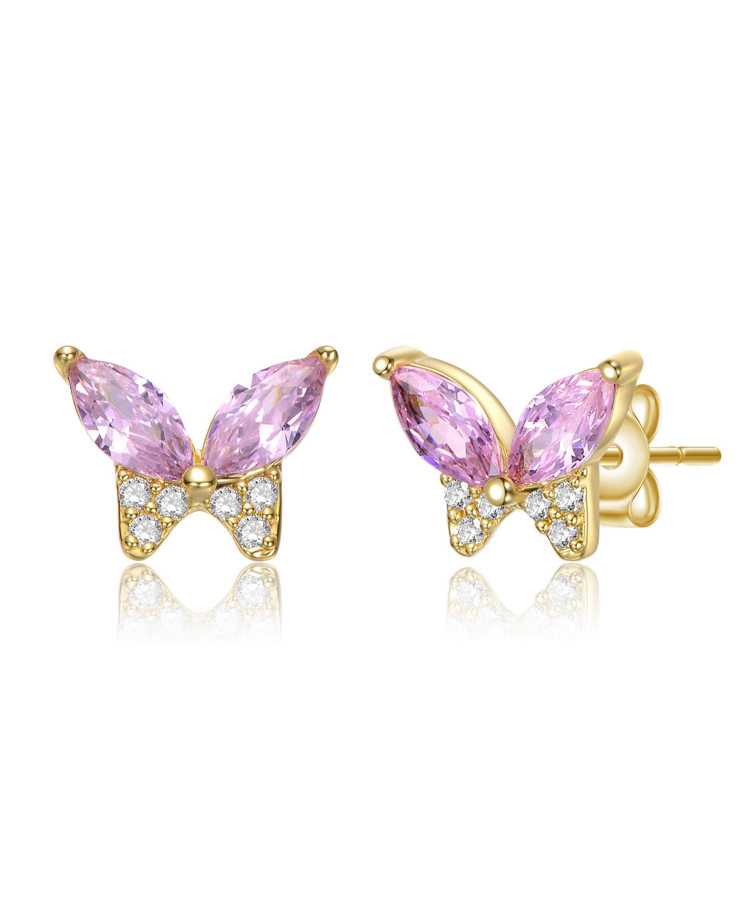 Dainty 14k Gold Plated Soft Pink CZ Butterfly Stud Earrings