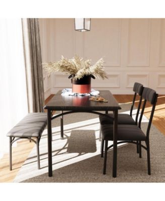 4-Pc Dining Table Set – Rectangular Table, 2 Upholstered Chairs & Bench, Space-Saving Design for Apartment/Studio