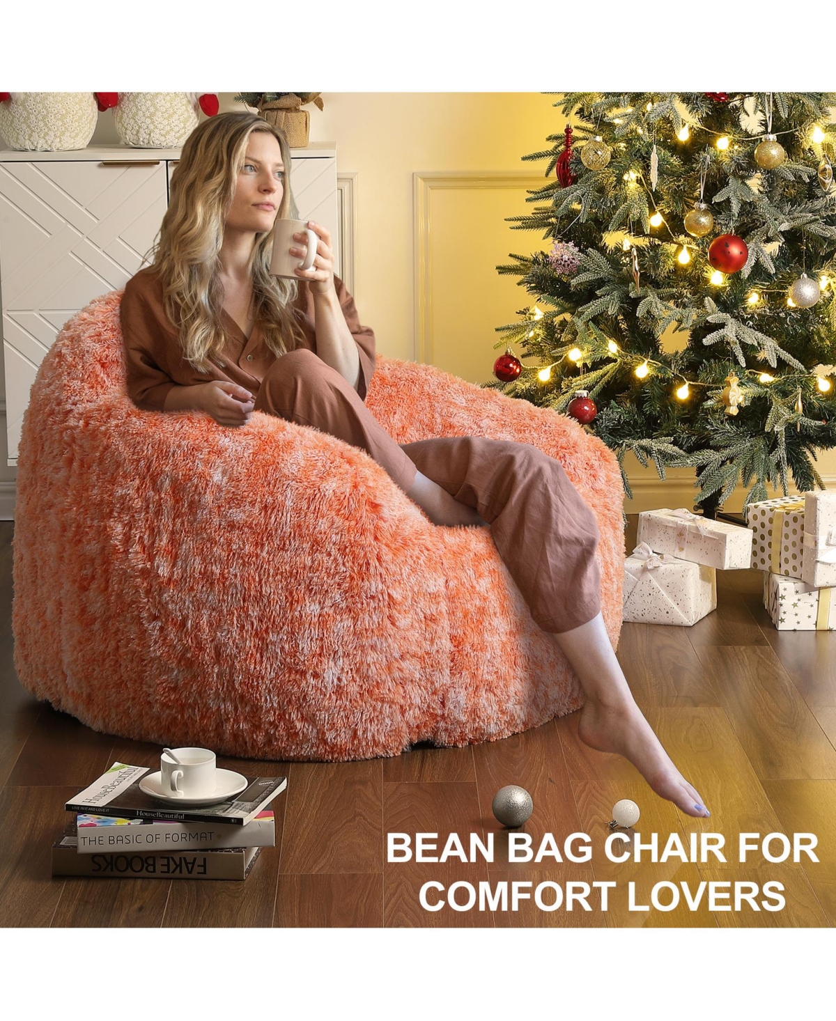 gaomon Faux Fur Bean Bag Chair for Adults, Soft Plush Couch with Armrests, Fluffy Lazy Sofa for Living Room & Reading
