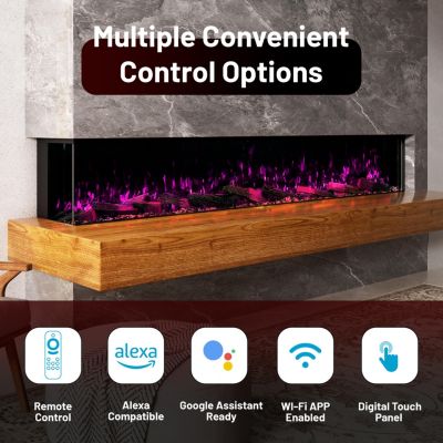 88" 3-Sided Electric Fireplace,Wall Mount/Recessed,WiFi & App Control,RGB Flame,1500W/3000W