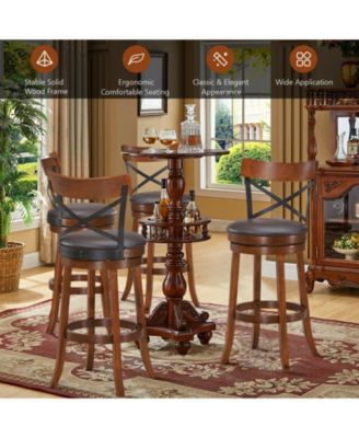 Set of 2 Bar Stools 360-Degree Swivel Dining Bar Chairs with Rubber Wood Legs-29.5 inch