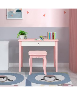 Kids Princess Make Up Dressing Table with Tri-folding Mirror and Chair