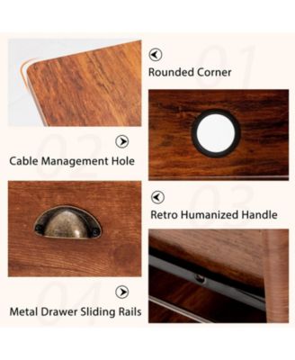 Vintage Computer Desk with Storage Shelves and 4 Drawers