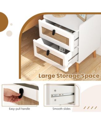 Modern End Table Bedside Table with 2 Rattan Decorated Drawers