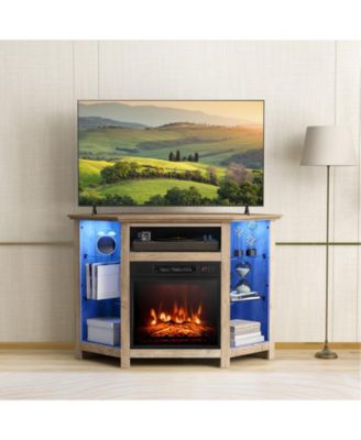 Fireplace Corner TV Stand with LED Lights, Smart APP Control, and Adjustable Shelves for 50-Inch TV