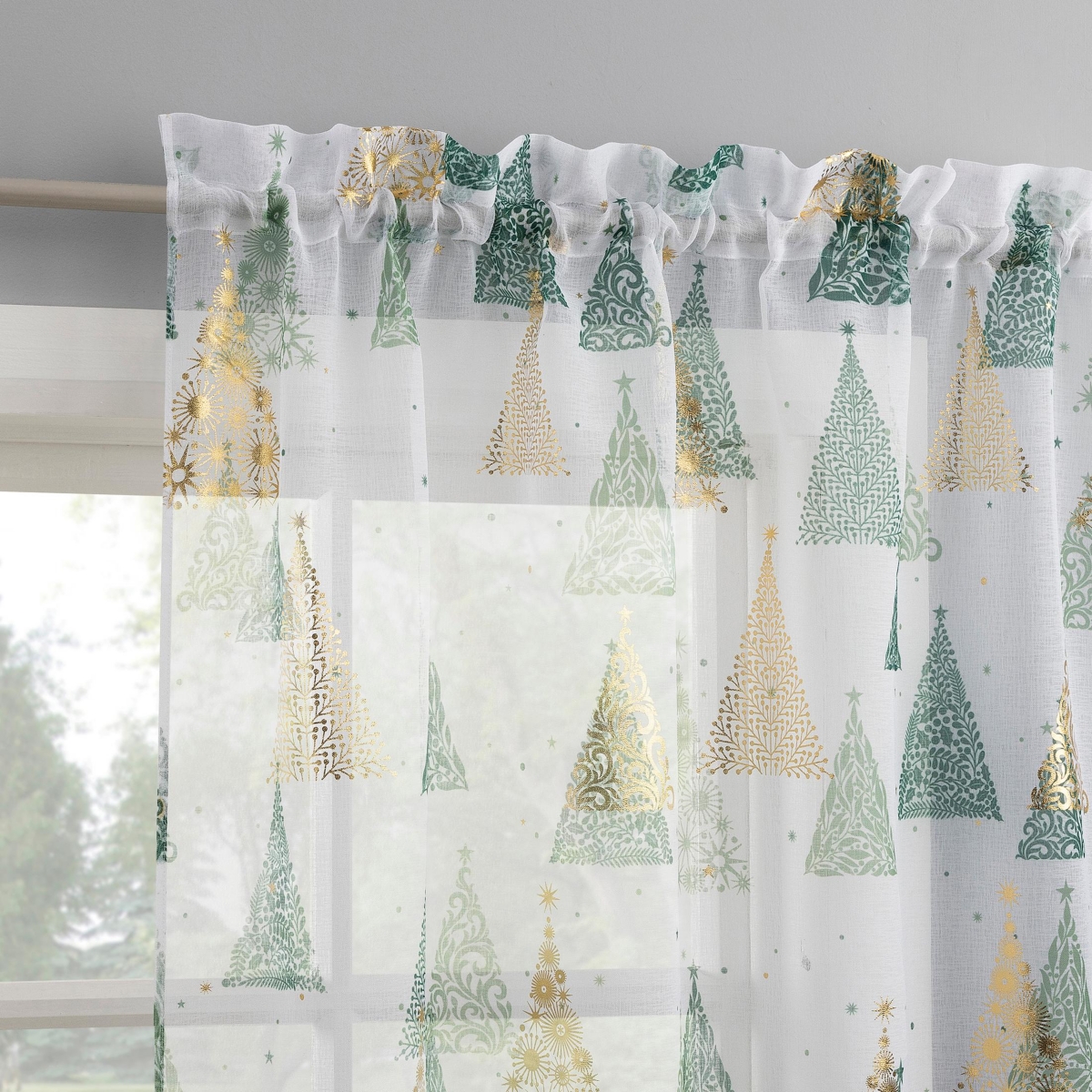Balsam Christmas Tree Sheer Rod Pocket Curtain Panel