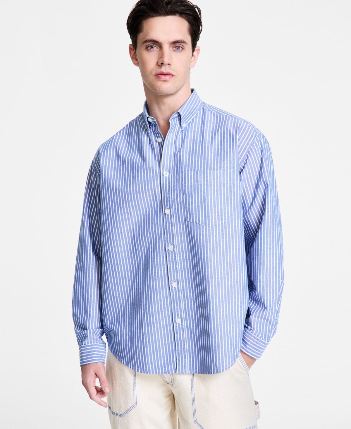 Hugo Boss Hugo By  Men's Oversized-fit Stripe Shirt In Open Blue