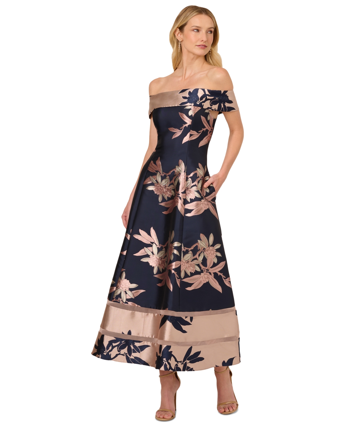 Women's Off-The-Shoulder Evening Gown - Navy/blush