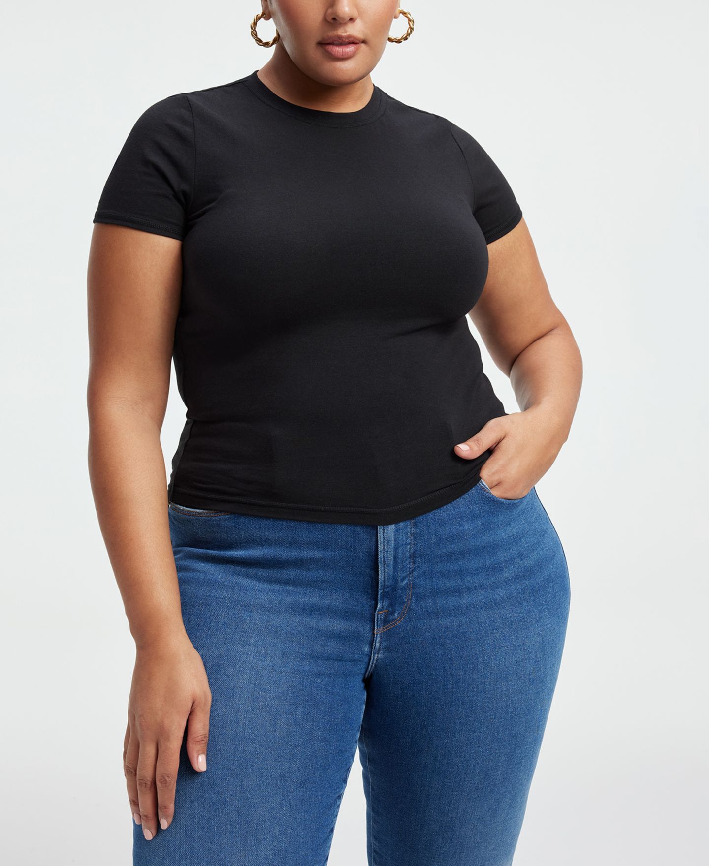 Женская футболка Good American Super Stretch Baby T-Shirt, Regular & Plus Size, цвет: Чёрный — фото 2