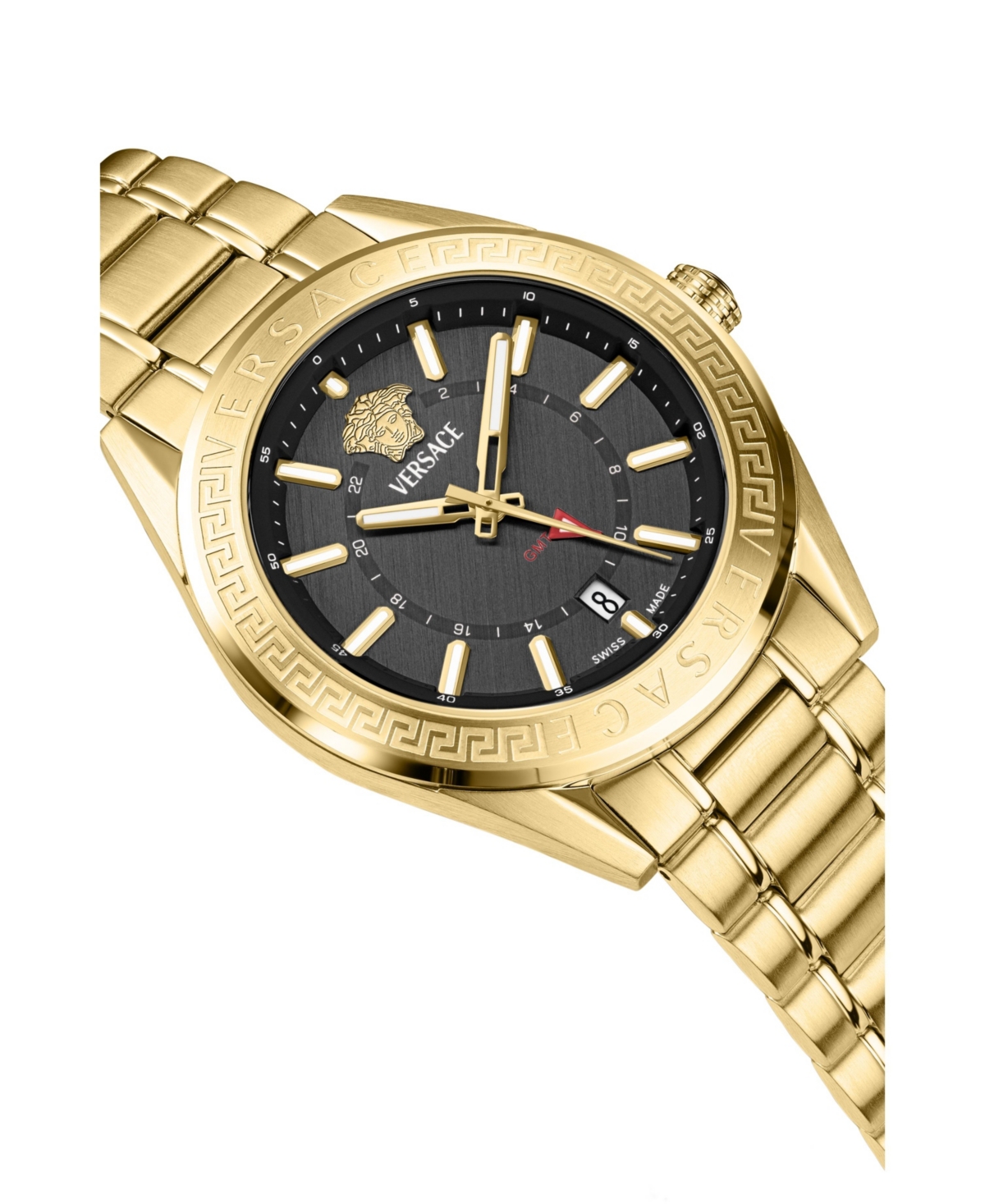 Versace Men's V-code Ip Yellow Gold Stainless Steel Bracelet Watch, 42mm In Gold,black