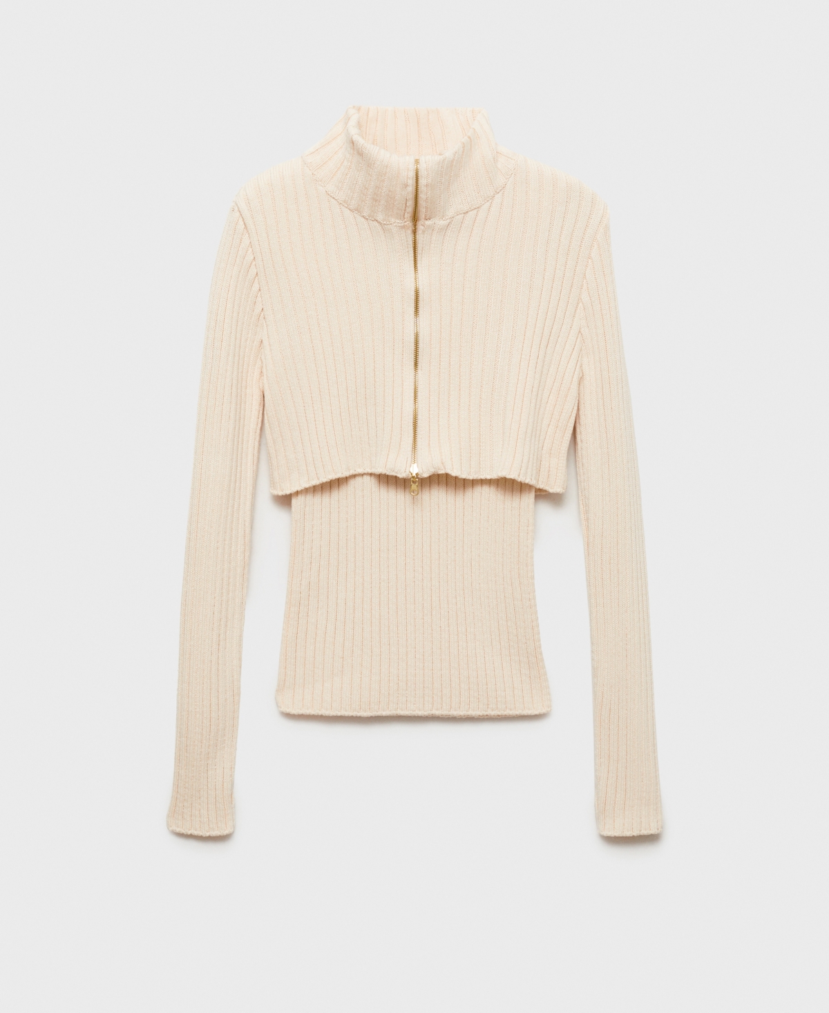 Mango Women's Zipper Detail Combined Ribbed Sweater