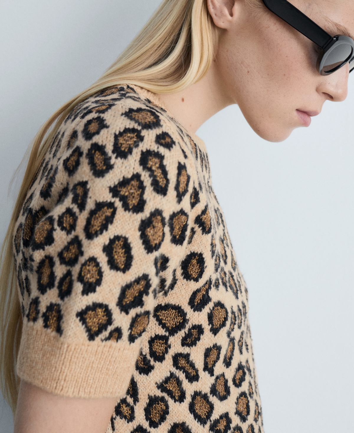 Mango Women's Leopard-Print Short-Sleeve Sweater