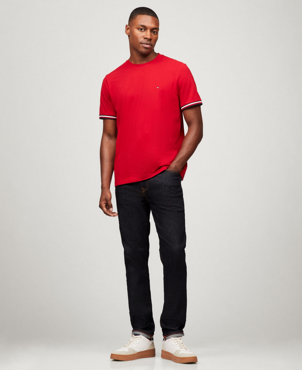 TOMMY HILFIGER MEN'S GLOBAL STRIPE CUFF T-SHIRT 